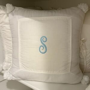 Pottery Barn Teen White Pillow with Blue “S”Monogram
